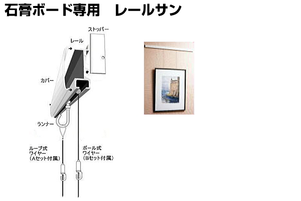 石膏ボード専用 レールサン 額縁フレームの吊り下げに便利なオプションパーツ