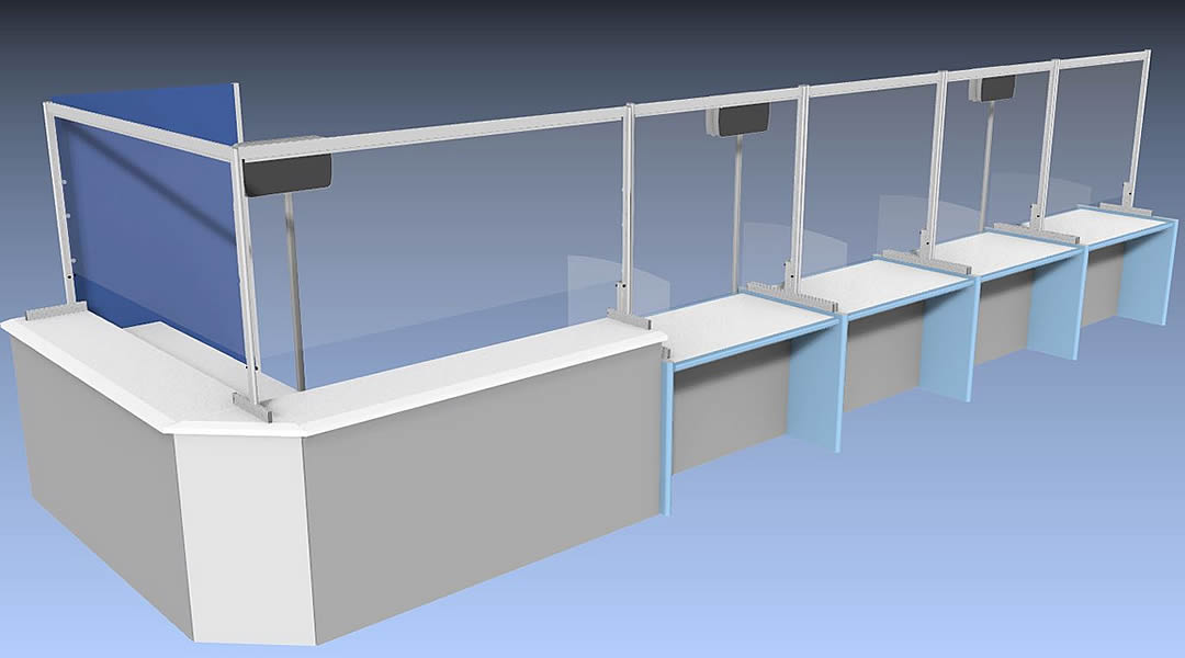 総合受付カウンター対応飛沫防止パーテーション 提案イメージCG